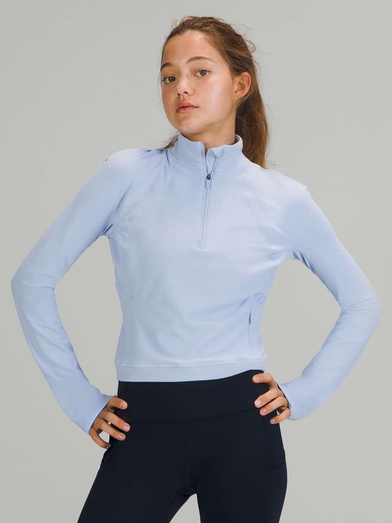 lululemon athletica Tops - Lululemon Its Rulu Run Cropped Half-Zip in Blue Linen Size 6